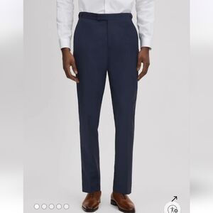 Reiss Wool Adjustable Waist Classic Regular Fit Trousers Navy Blue Size 32